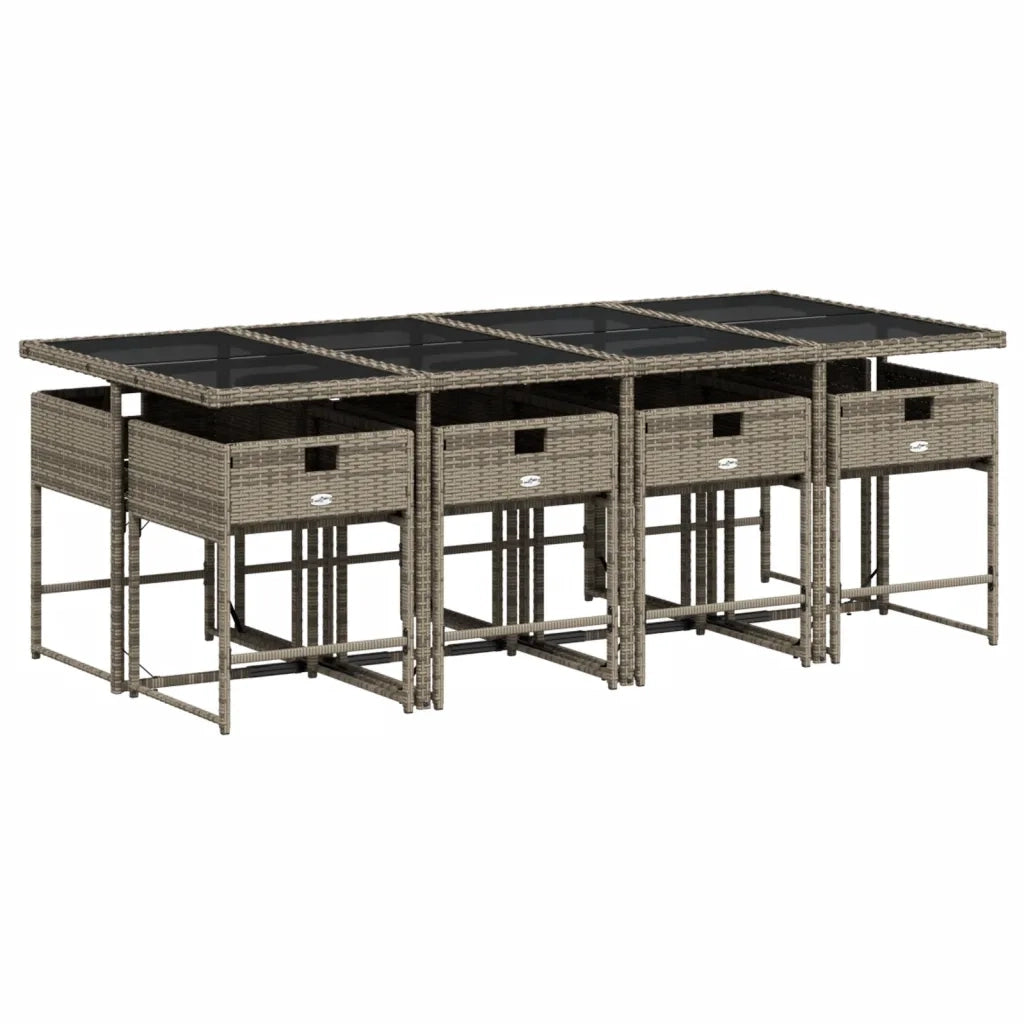 Set da pranzo da giardino da 9 pz con Cuscini in Polyrattan Grigio 3278052