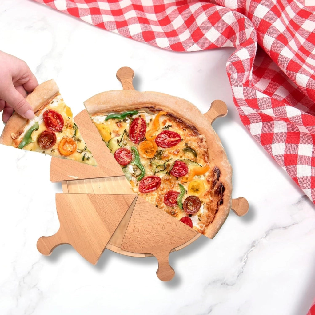 Tagliere Vassoio Pizza Divisibile in Legno con Manico 35 cm