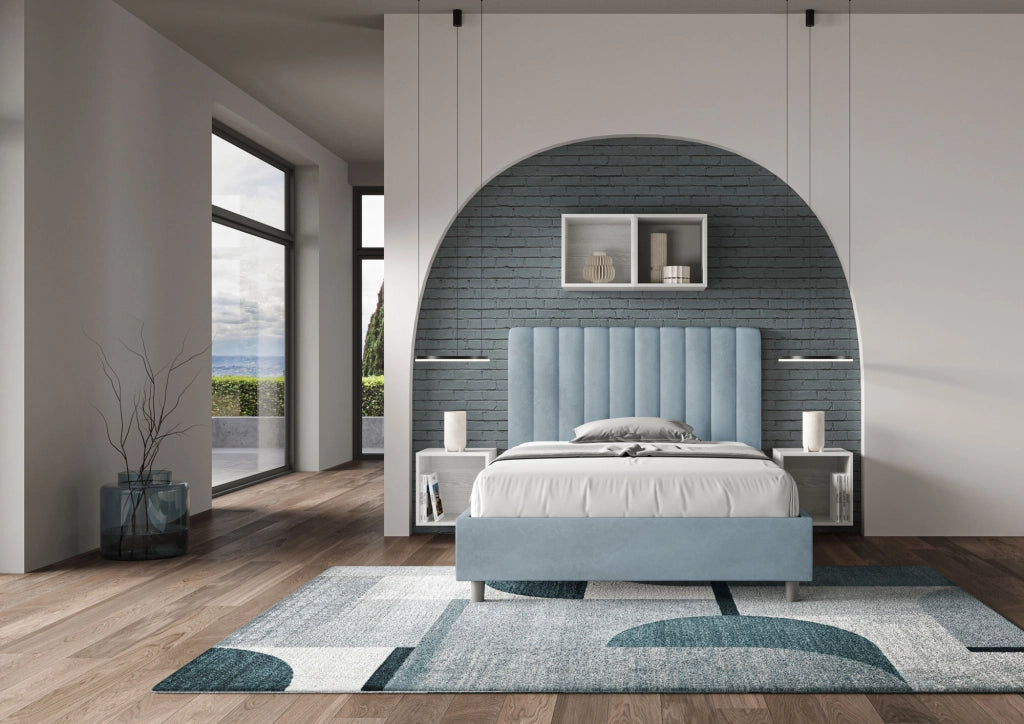 BS COM Letto una piazza e mezza contenitore imbottito 120x200 microfibra azzurro