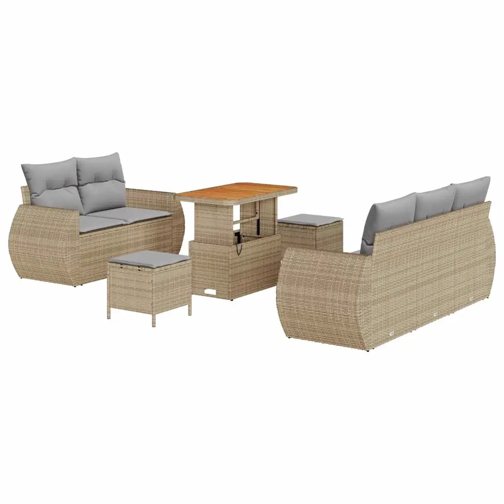 Set Divano da Giardino 8 pcs Beige e Grigio Chiaro polyrattan