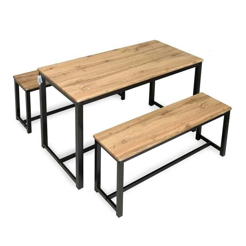 SET TAVOLO CON 2 PANCHE IN LEGNO120X60X74 CM NATURALE