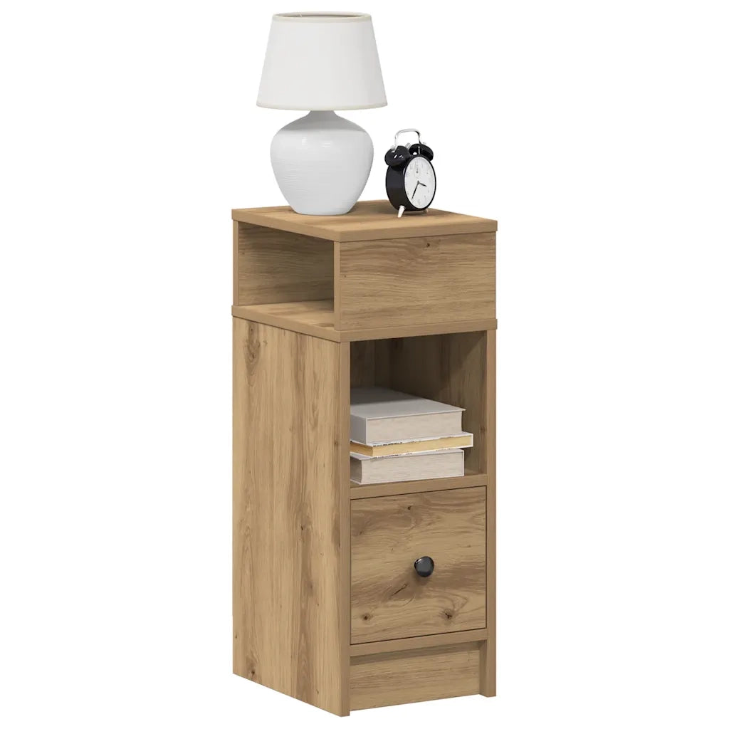 Comodino | Armadio da Notte | Mobiletto da notte con Cassetto Rovere Artigianale 25x31x66 cm