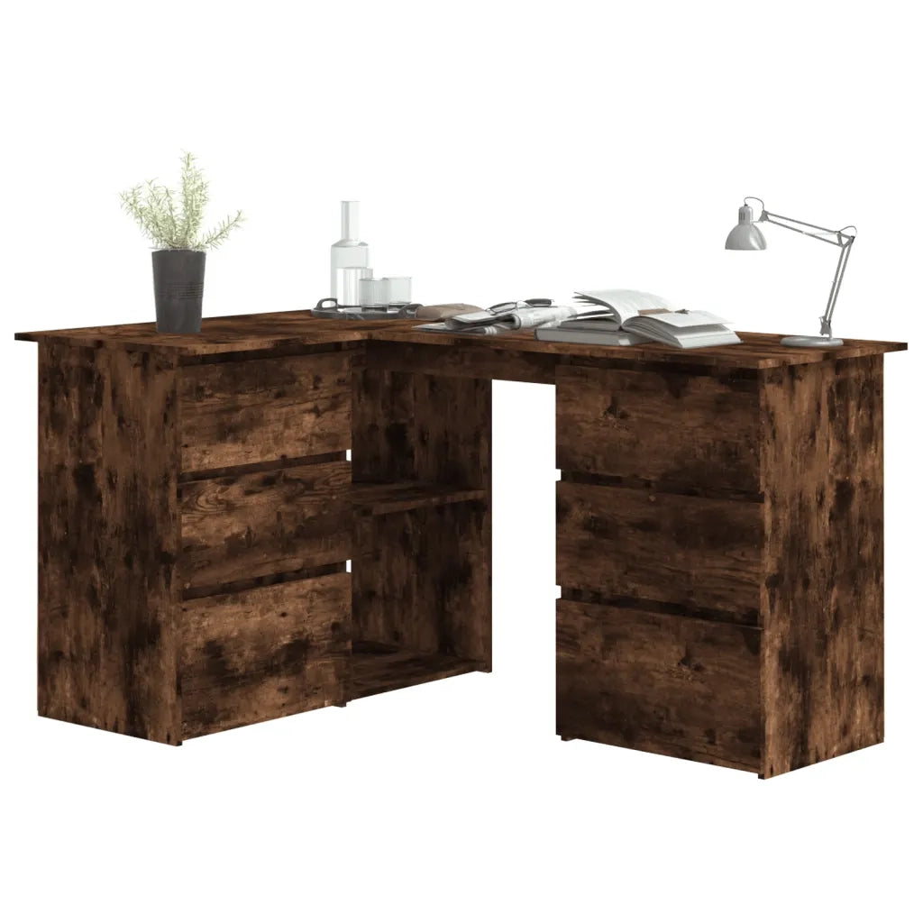 Scrivania | Tavolo da Ufficio ad Angolo Rovere Fumo 145x100x76 cm Legno Multistrato