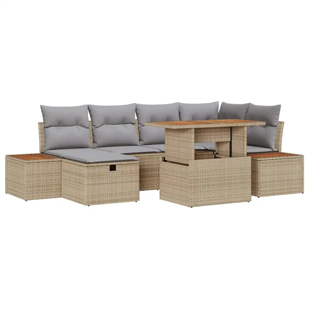 Set Divano da Giardino 7 pcs Beige polyrattan