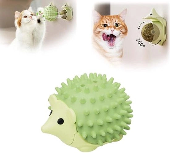 Giocattolo per gatti - 2-in-1 gioco per gatti - krabpaal, gioco da mano e sfera rotante 360 gradi con erba per gatti verde
