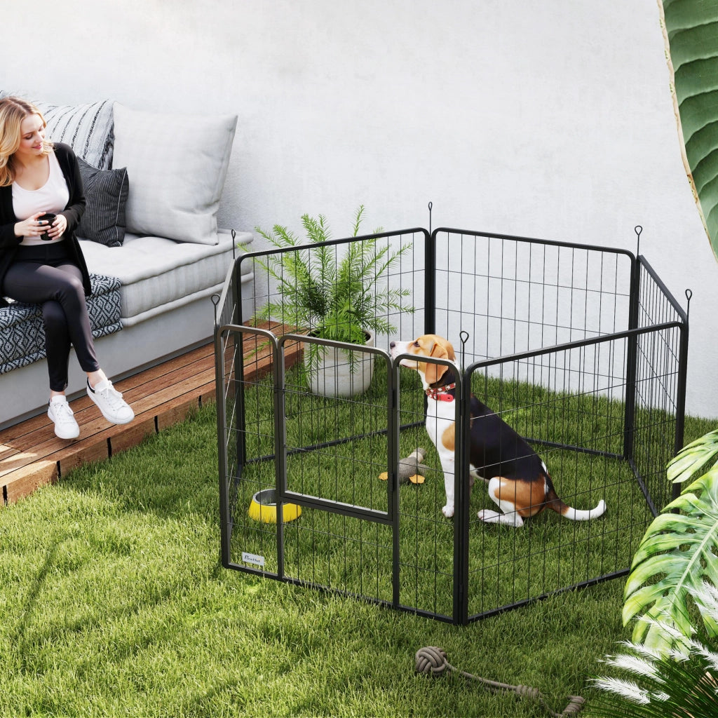 Recinto per Cani 6 Pannelli con Porta ¨C Minimal ¨C Nero 80 cm