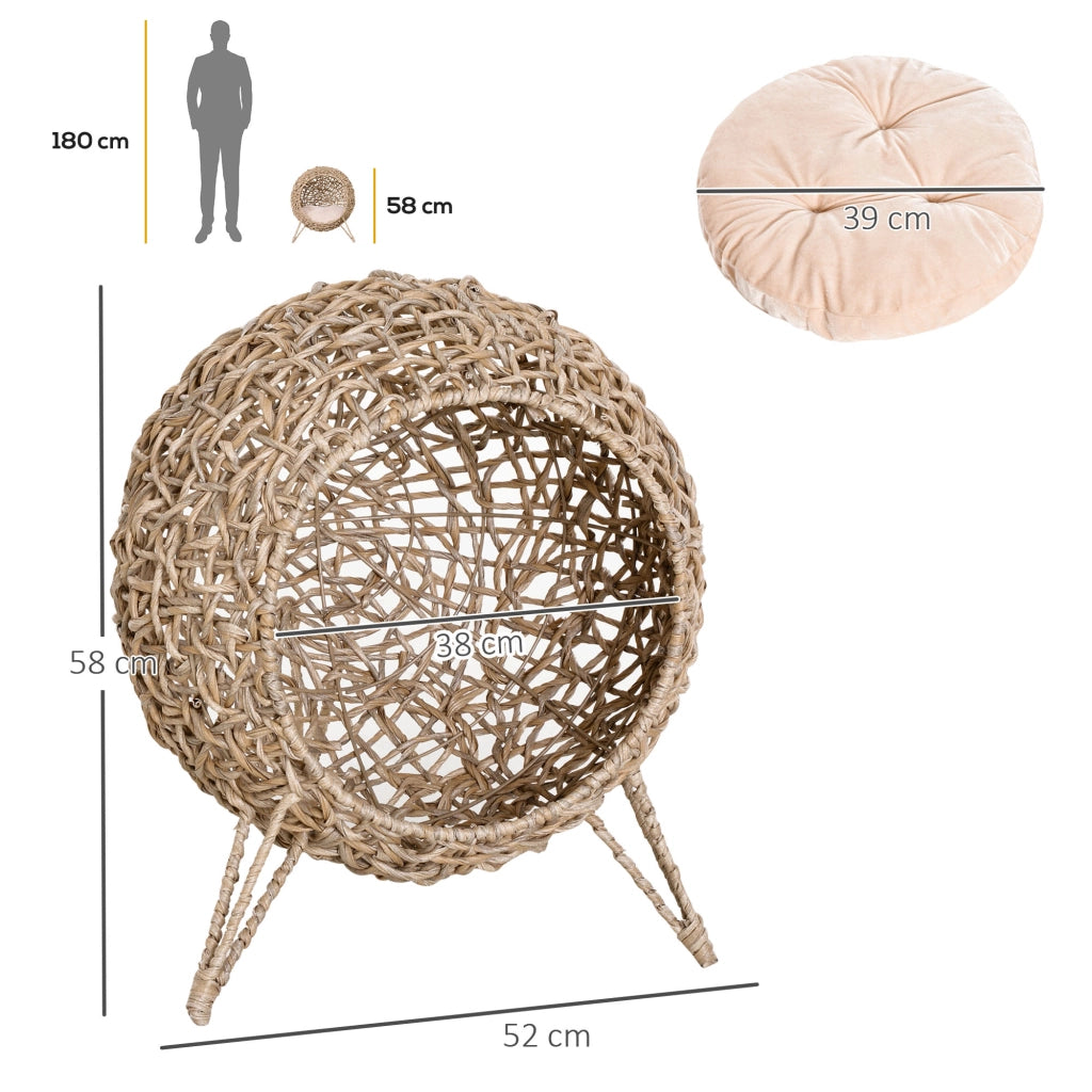 Letto per Gatti con Base e Cuscino ¨C Zephmum ¨C Legno Naturale ¦µ52x58 cm