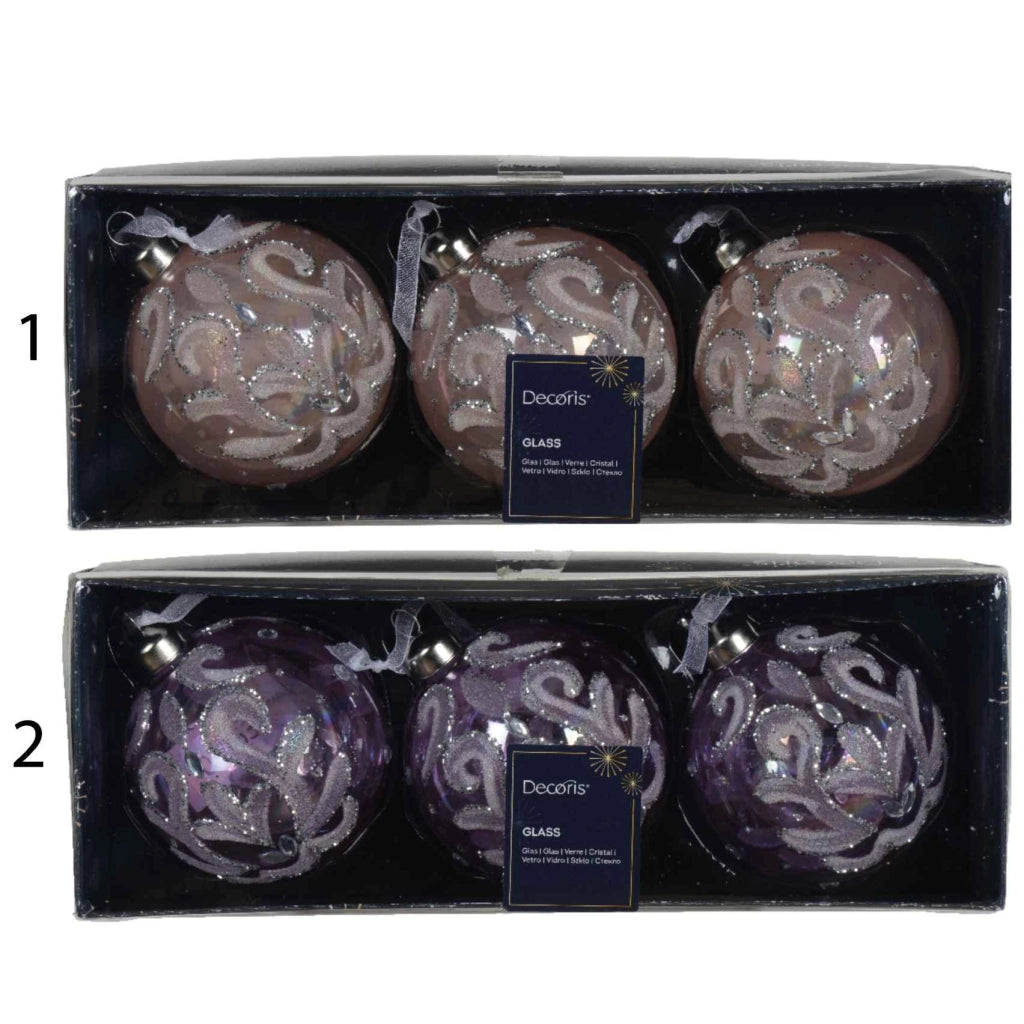 Box 3 palline in vetro con perline 8 cm