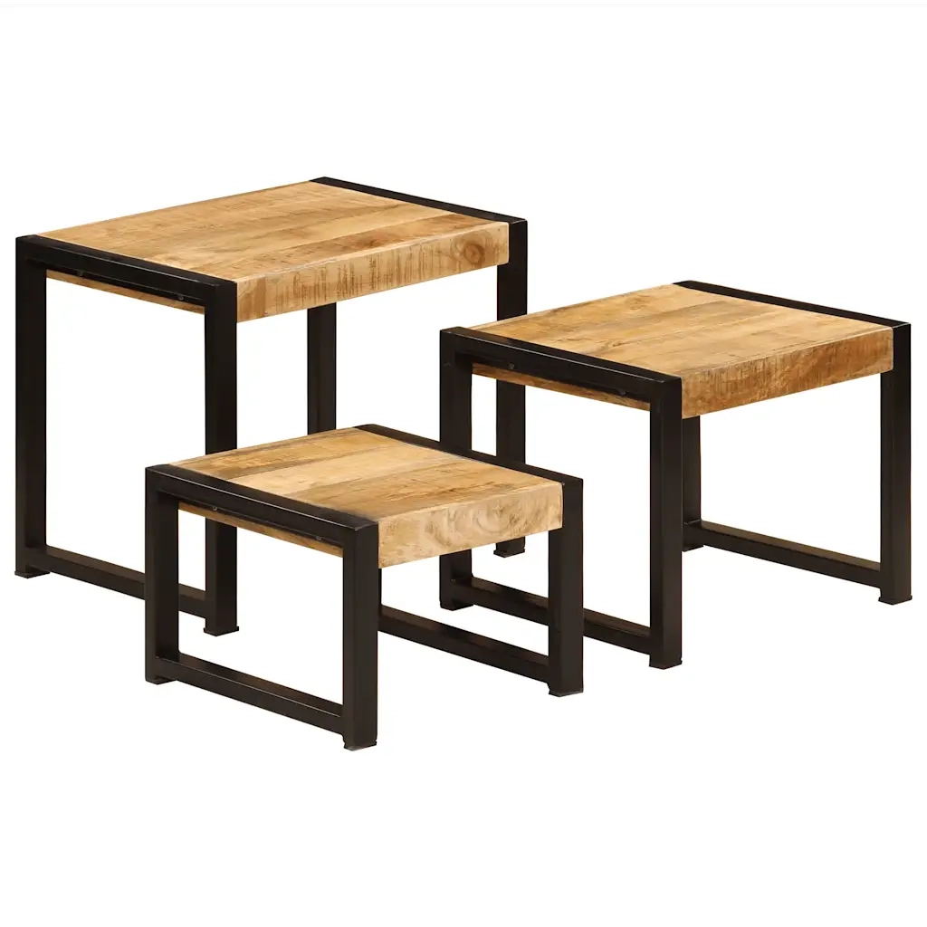 Tavolini Impilabili 3 pz in Legno Massello di Mango 247404
