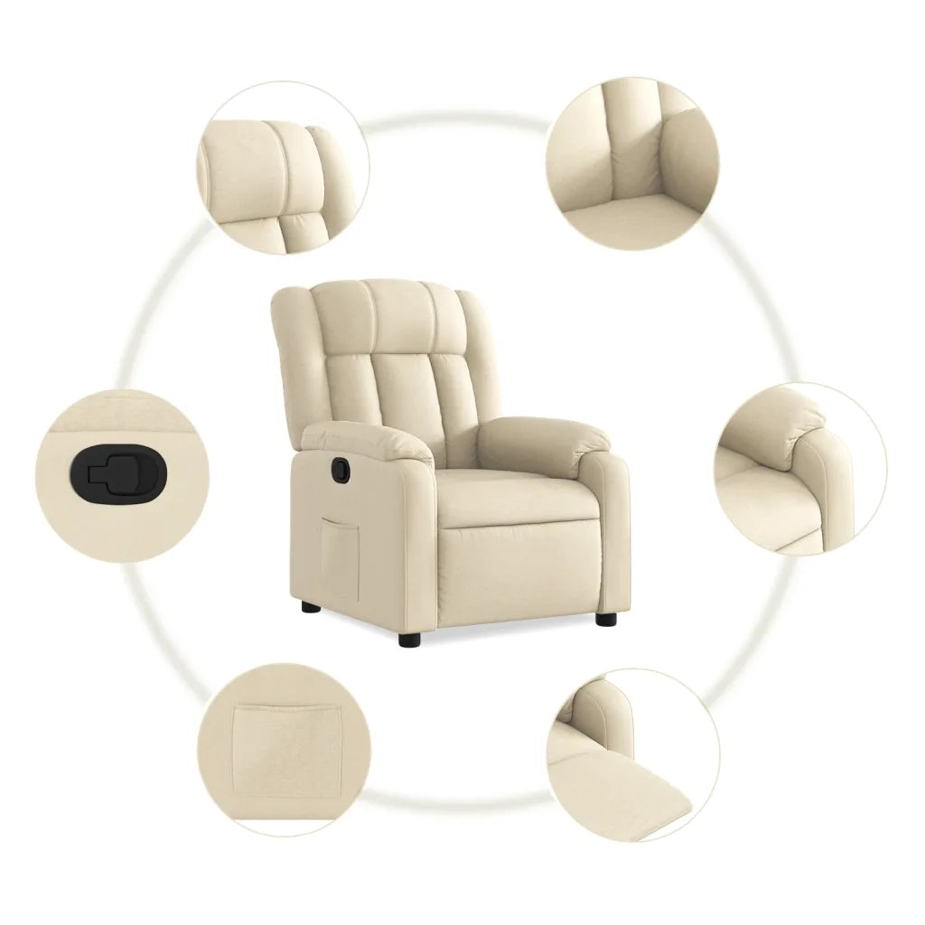 Poltrona | Sedia Relax Reclinabile in Tessuto Crema
