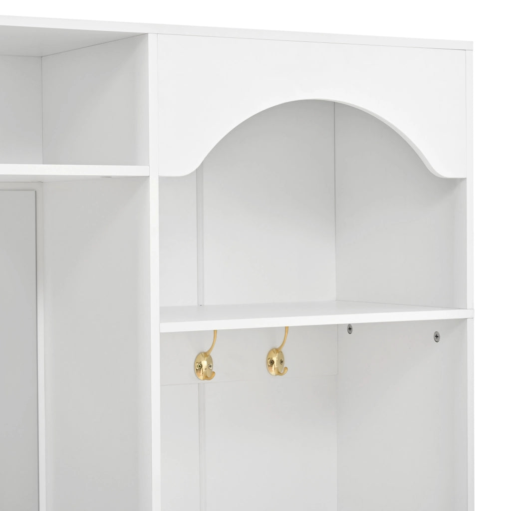 Mobile da ingresso, appendiabiti, con specchio e panca, 2 cassetti, 3 ganci, bianco