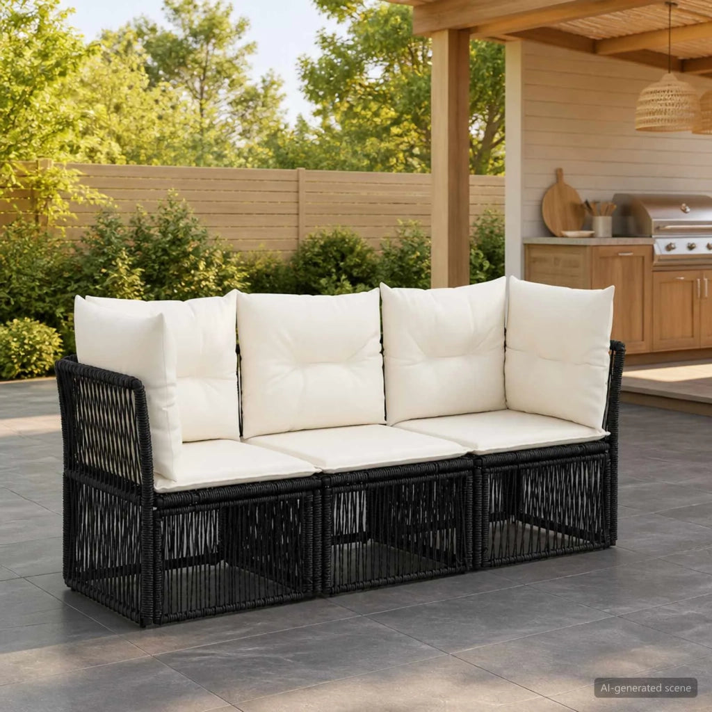 Set Divano da Giardino 3 pz Nero polyrattan 3434122