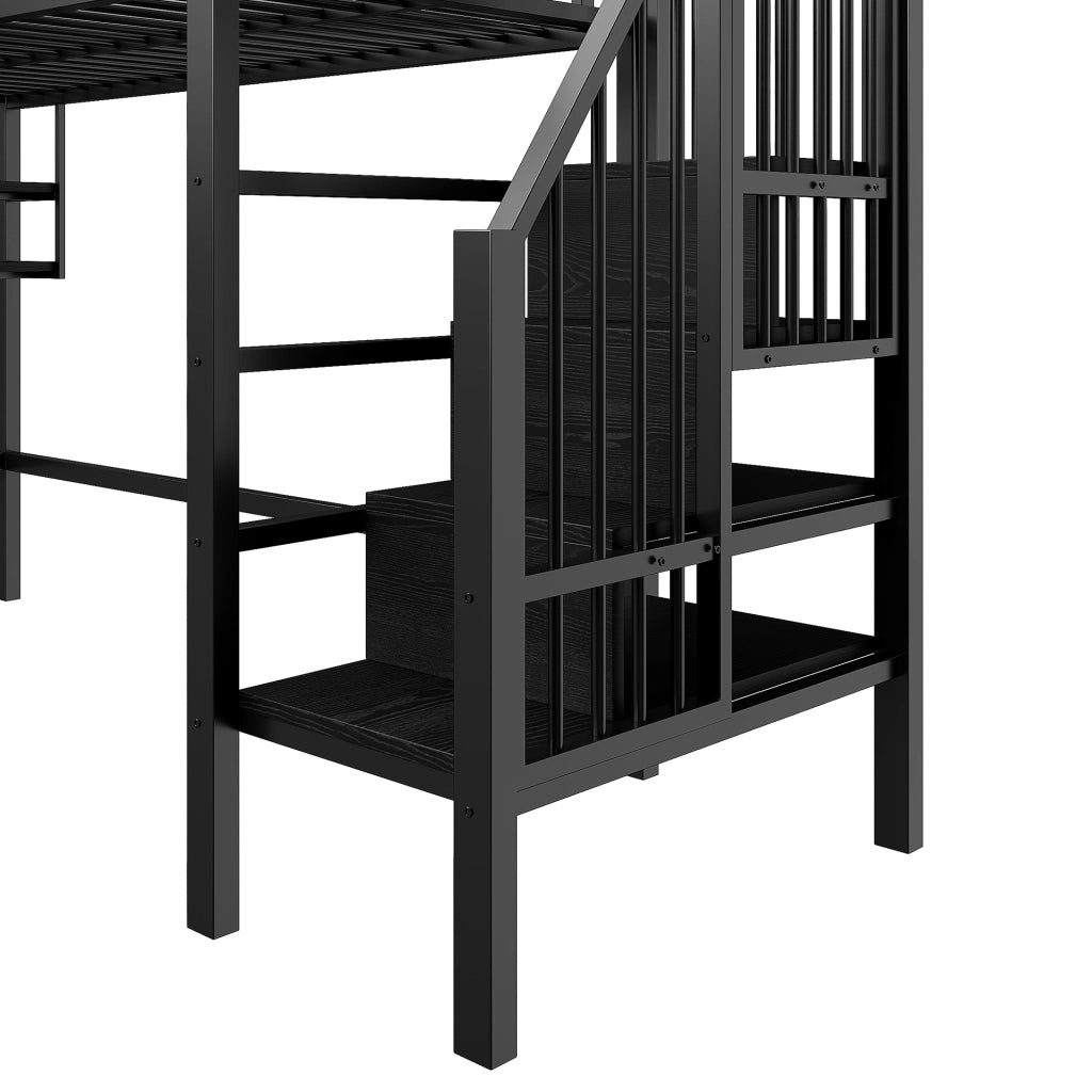 LETTO A SOPPALCO 90x200 cm con ripiani e scala contenitore, nero