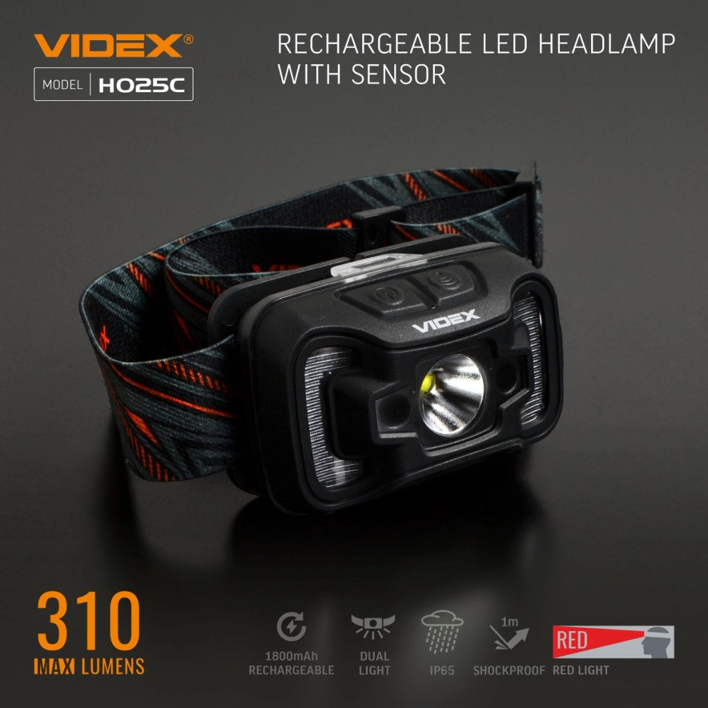 Lampada frontale Videx VLF-H025C 310lm 74m 21h USB-C IP65