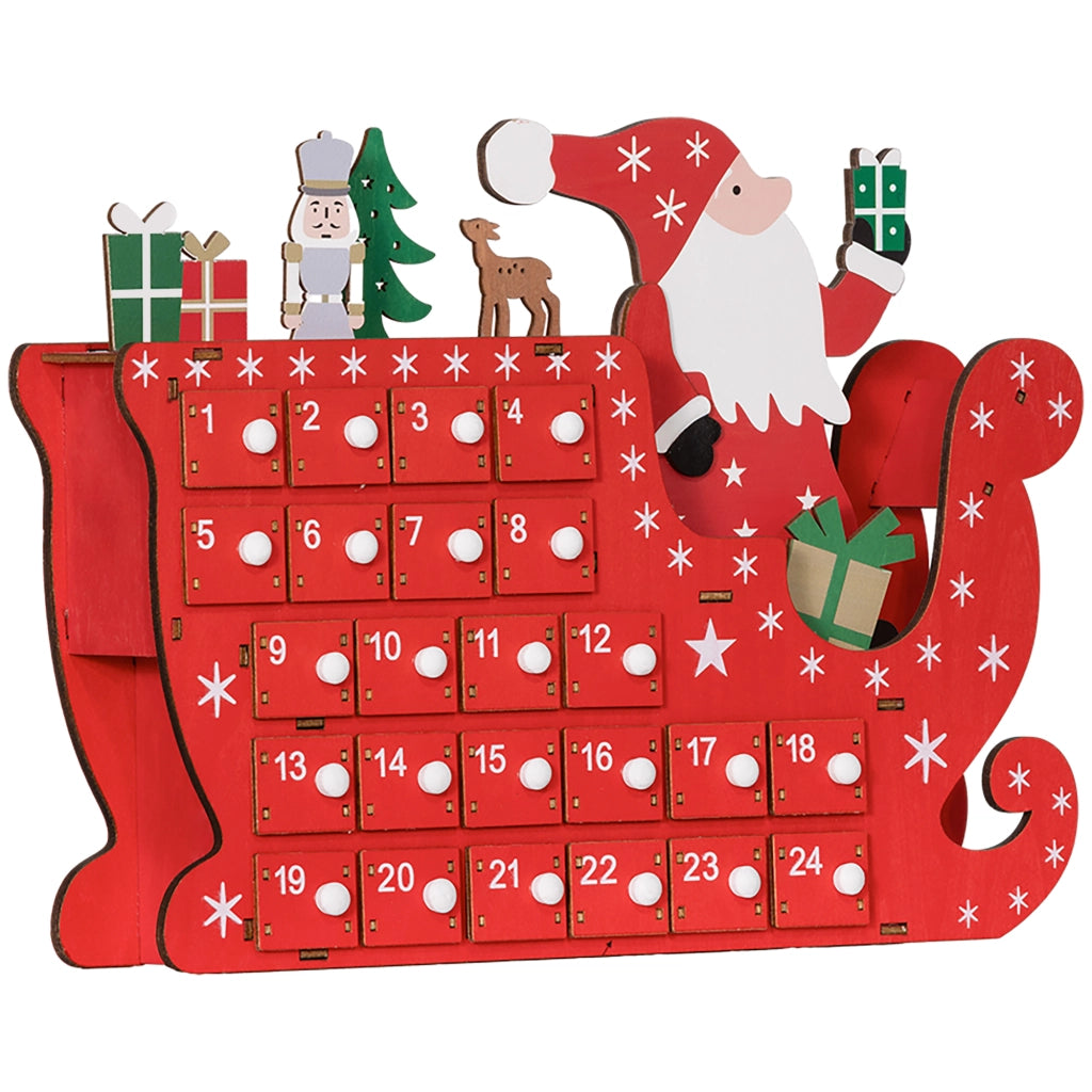 Calendario dell'Avvento Babbo Natale con Slitta ¨C zephmum ¨C 24 Scompartimenti, 22.5x8x36 cm, Rosso