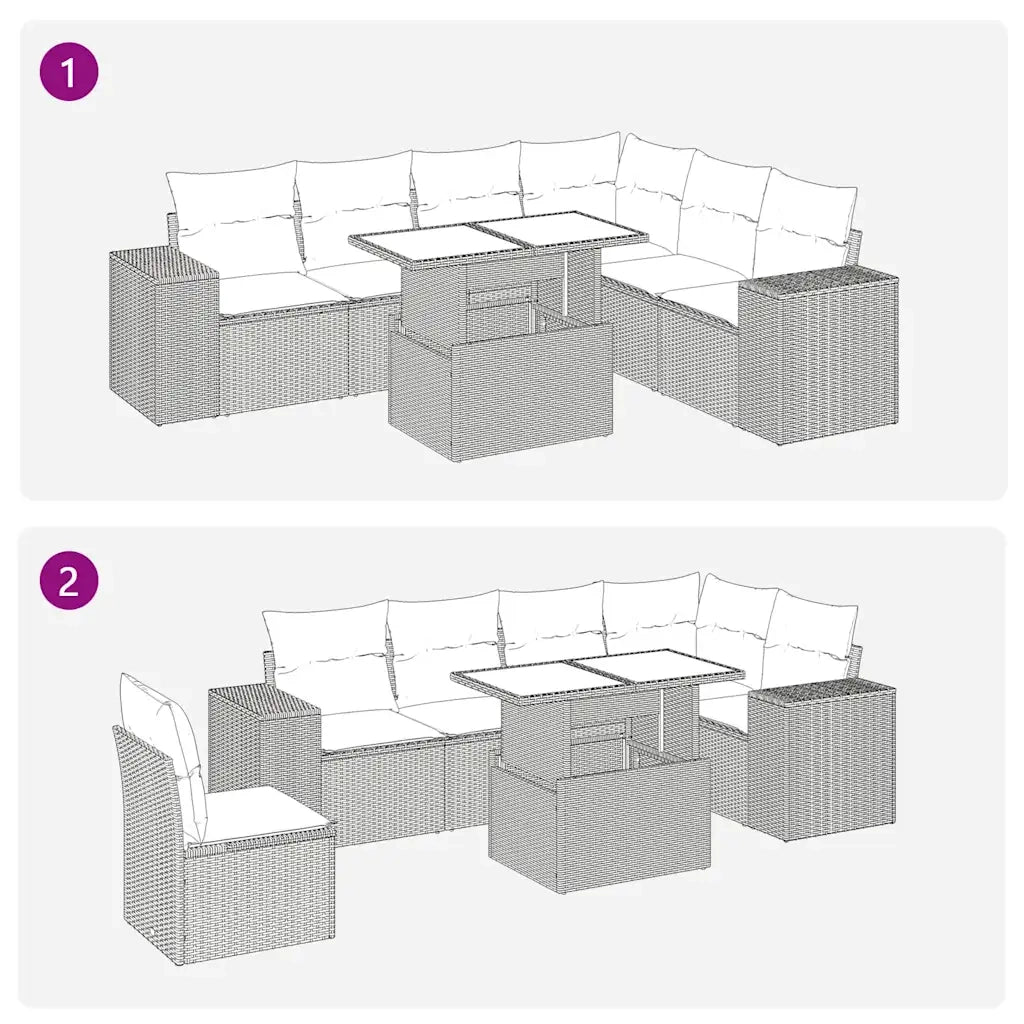 Set Divani Giardino 7 pz con Cuscini Polyrattan Grigio Acacia 3326812