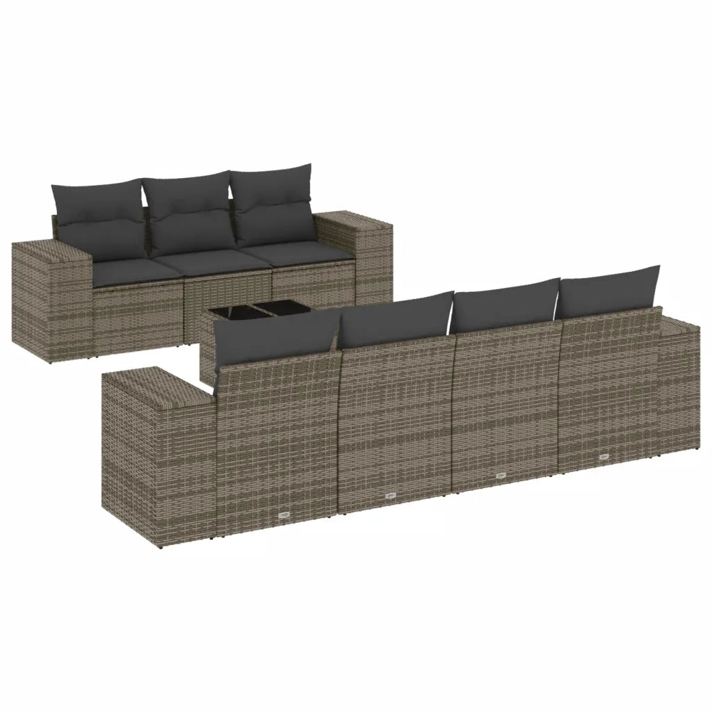 Set Divano da Giardino 8 pz con Cuscini Grigio in Polyrattan 3222329