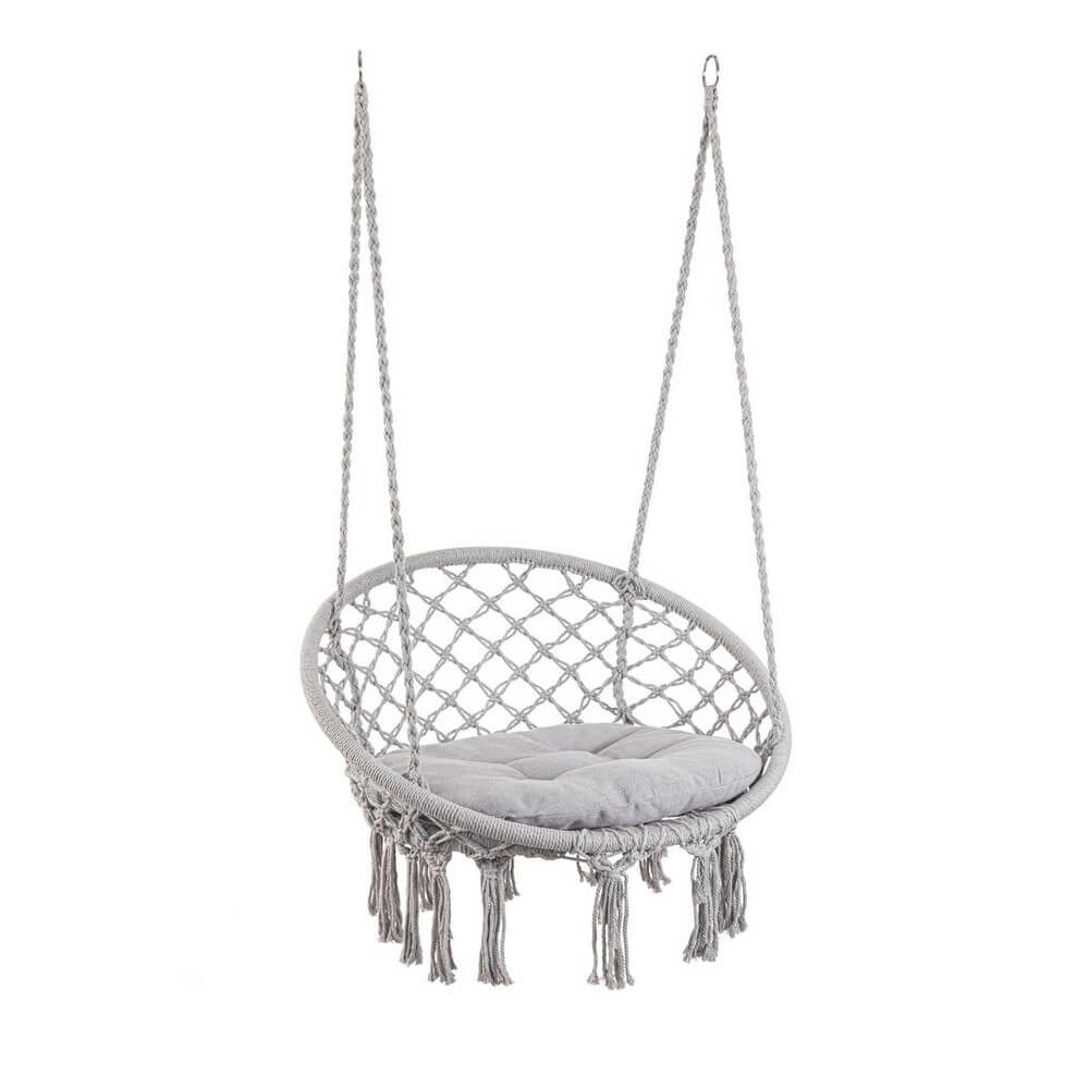 Poltrona Amaca Pensile in Macramé con Cuscino Rotonda - MONTANA