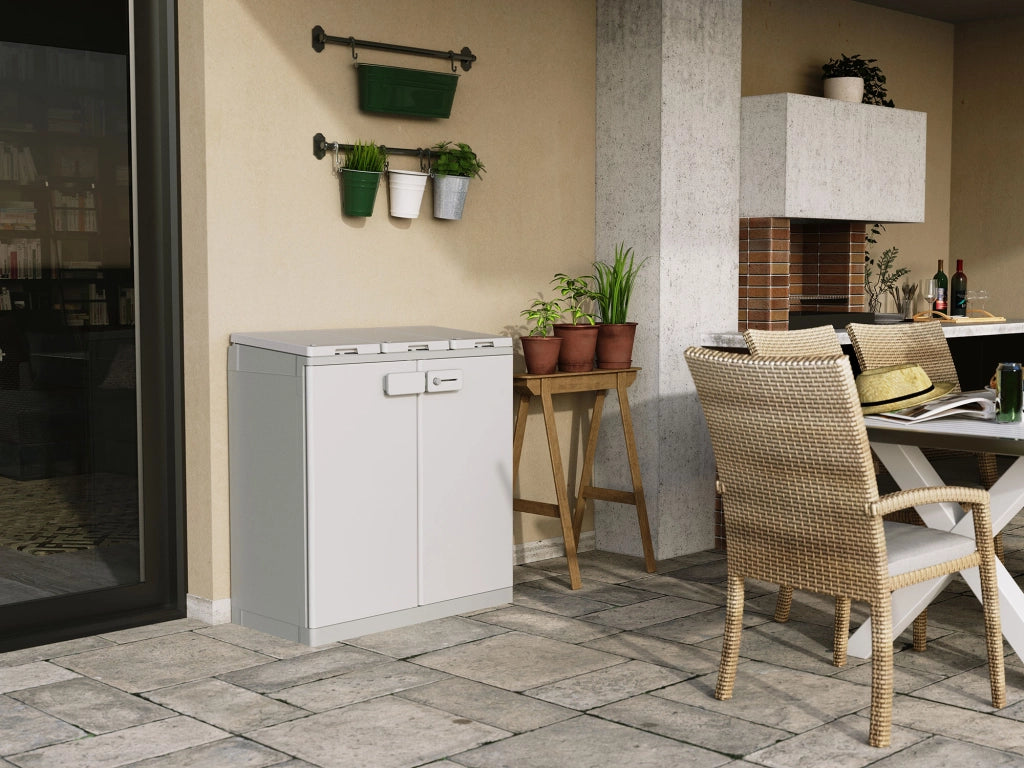 Armadio Pattumiera Differenziata 2 Ante 94x45x87 cm Keter Recyclo Basic Grigio e Bianco