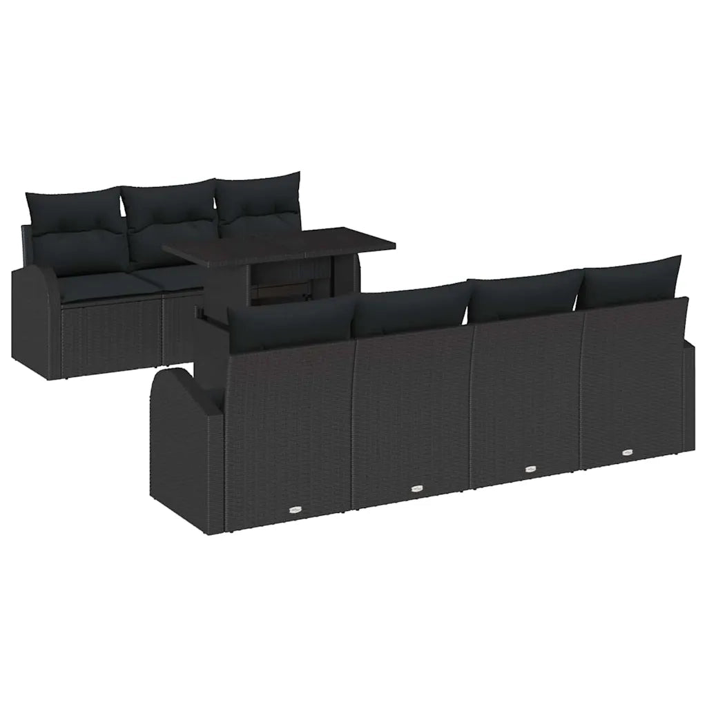 Set Divano da Giardino 8 pcs Nero Rattan in Polipropilene