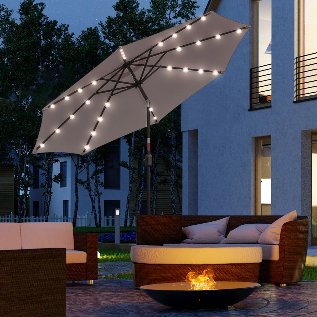 Sombrilla da giardino con luci LED solari ¨C zephmum ¨C grigio, acciaio, ?265 cm