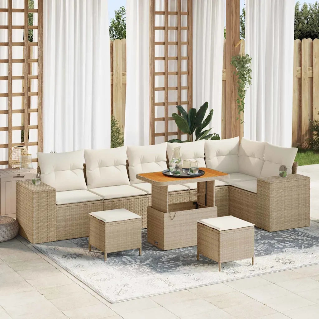 Set Divano da Giardino con cuscino 9 pcs Beige e Crema