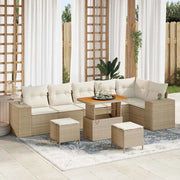 Set Divano da Giardino con cuscino 9 pcs Beige e Crema