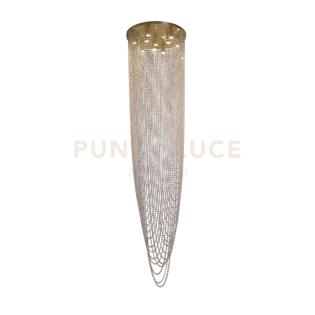 Pendente Swoop 10Lt, ottone satinato e cristallo trasparente