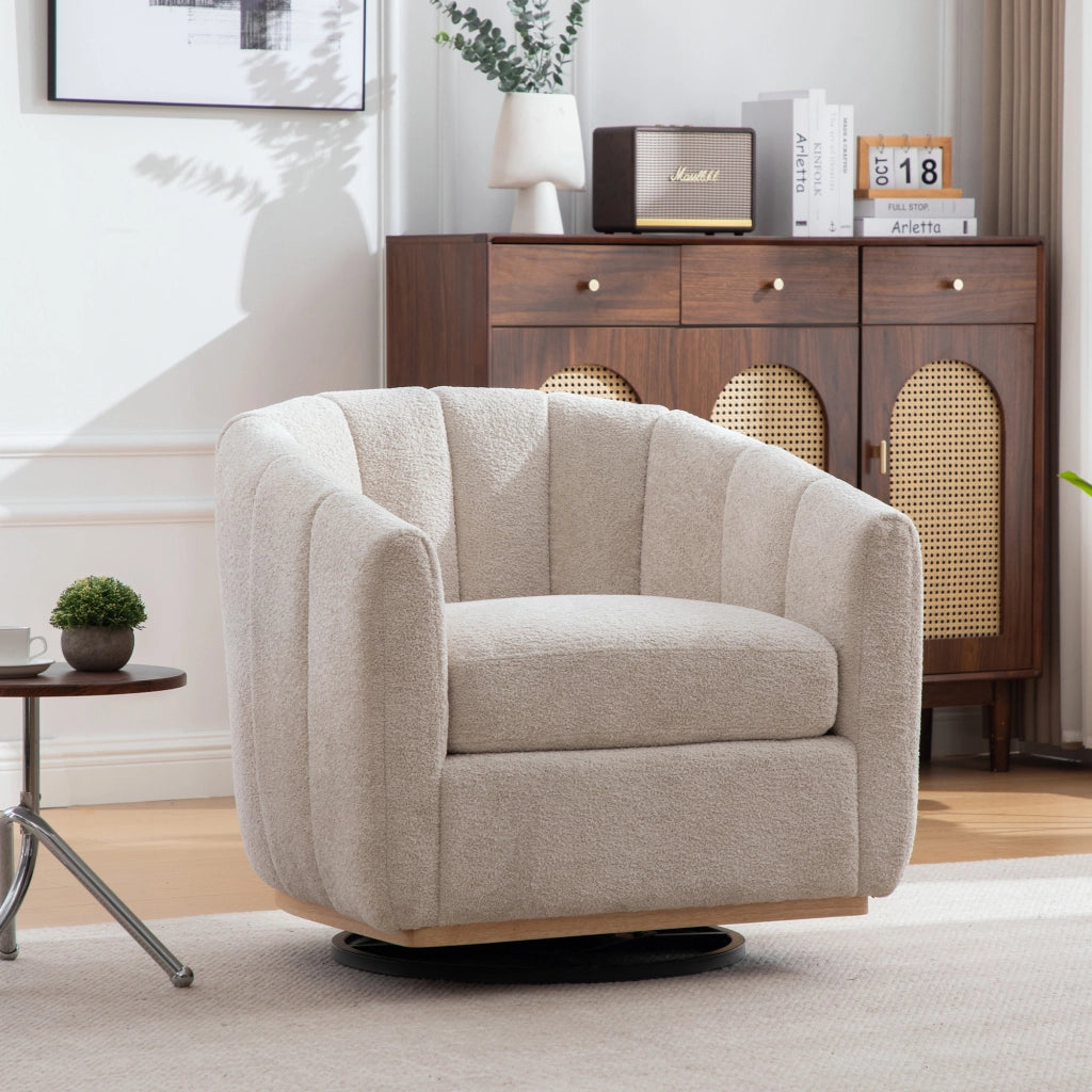 Pouf Poltrona Rotante in Tessuto Chenille con Gambe in Metallo ¨C Xylo ¨C Beige