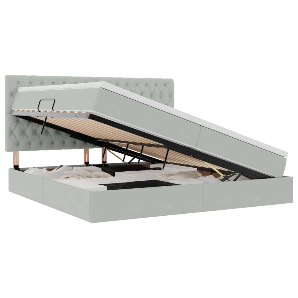 Letto con contenitore e materasso Grigio chiaro 200 x 200 cm 3372111