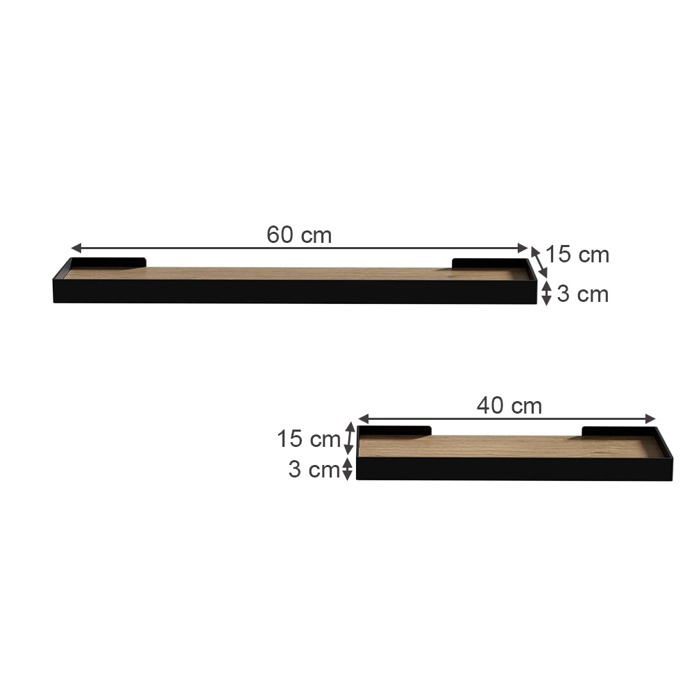 Vicco Scaffale a muro Nero/quercia 60 x 3 cm Set di 2
