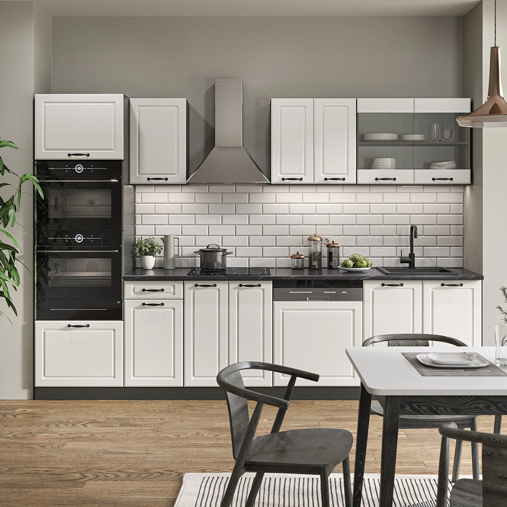 Vicco Cucina componibile Bianco casa di campagna/antracite 300 cm con armadio alto, PL Antracite