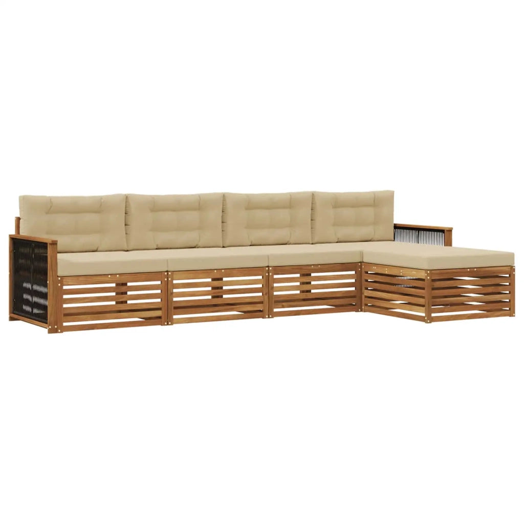 Set di divani da esterno con cuscino 5 pcs Naturale e Beige 3383236