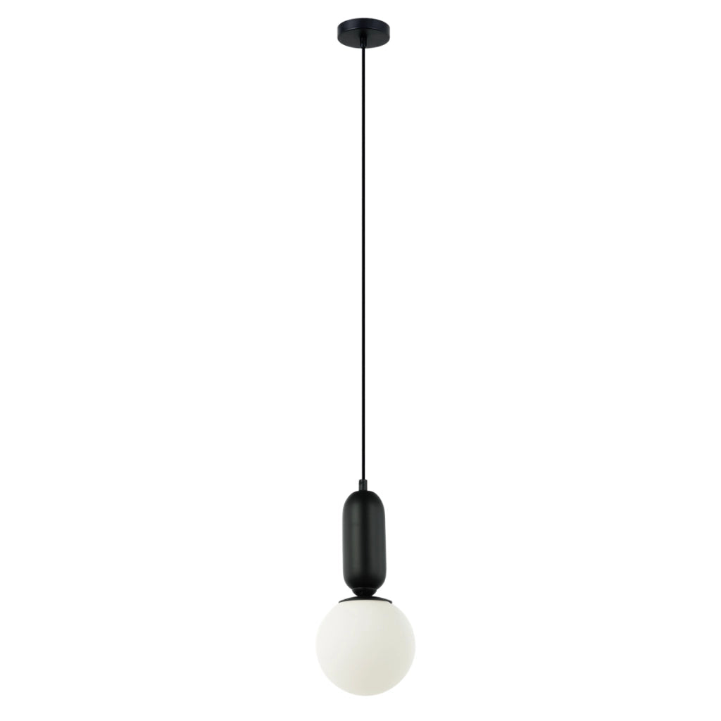Lampada sospensione minimal nera sfera vetro E27 Italux