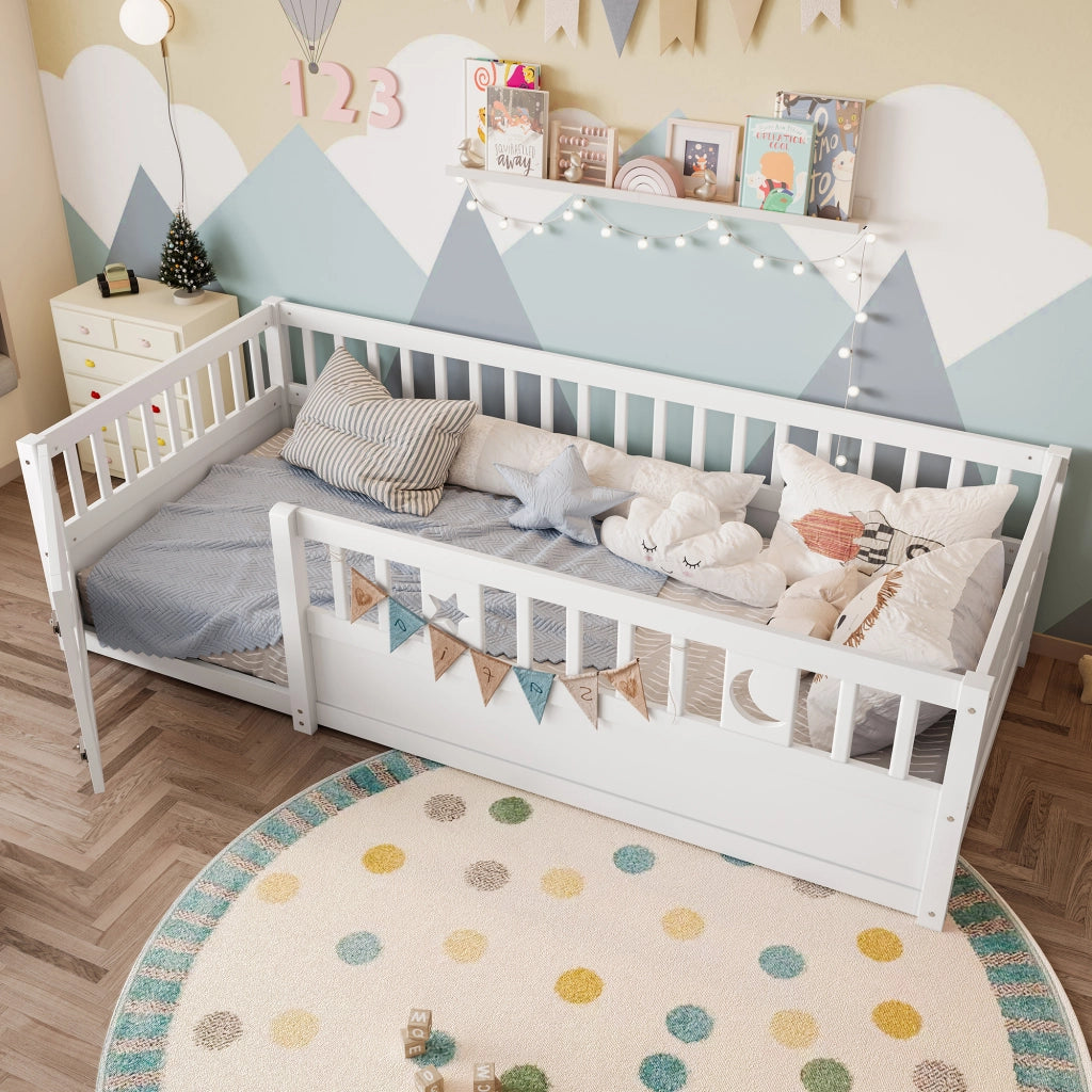 LETTO per bambini con sponda di sicurezza 90x190 cm legno di pino bianco