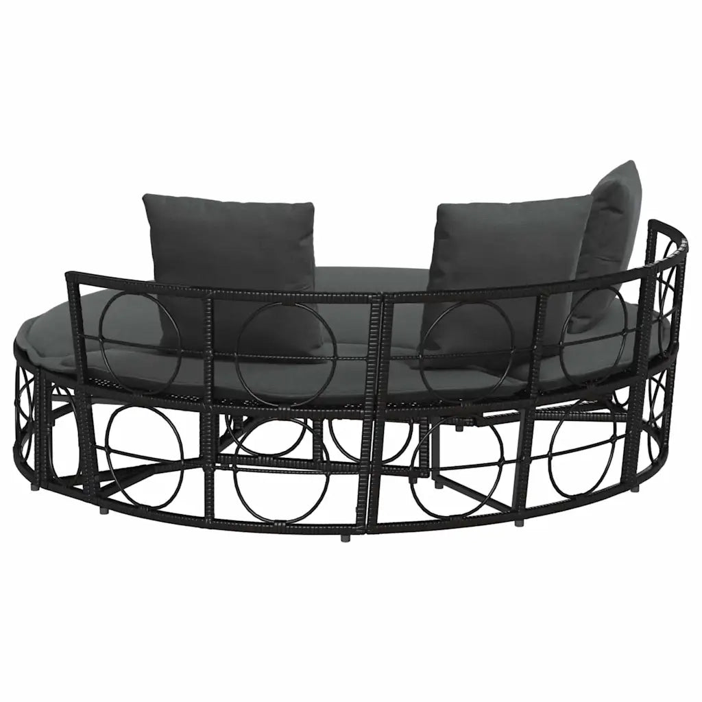 Lettino Prendisole | Sdraio da giardino | Lettino da sole Esterno senza Tetto Nero in Polyrattan