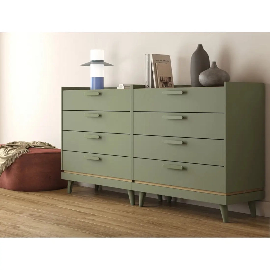 Comò NOKI – Verde e legno – 3 cassetti stile scandinavo