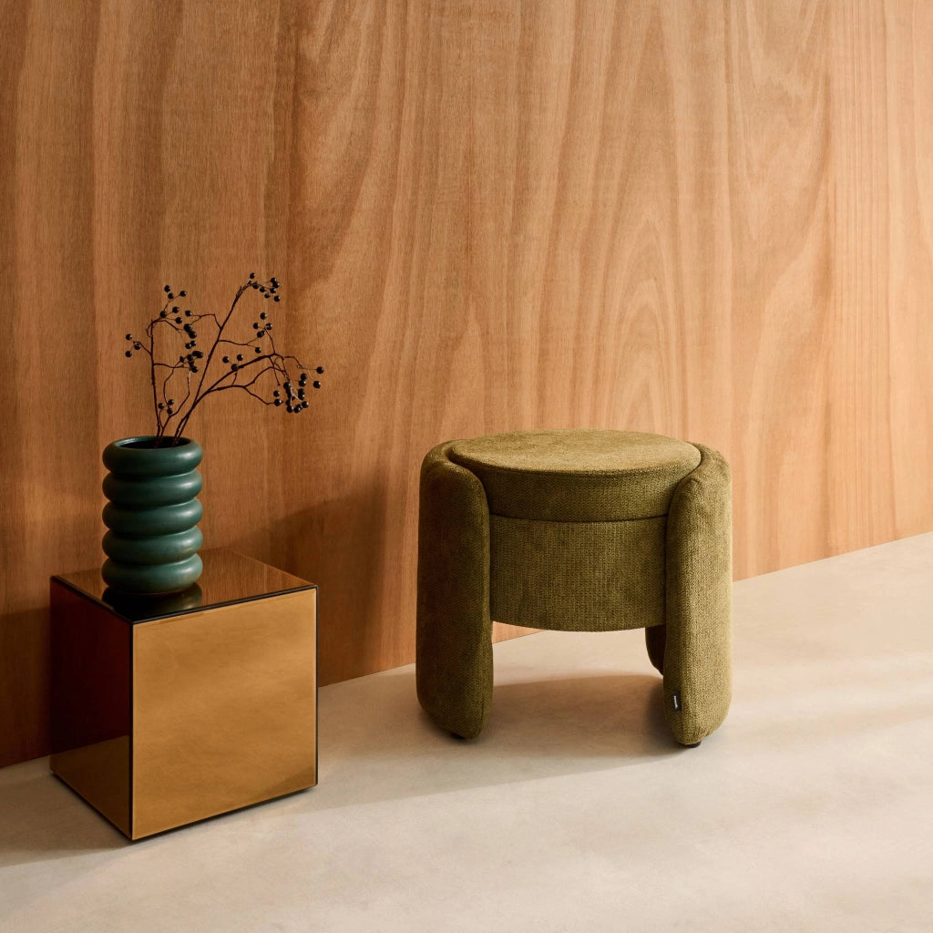 Pouf contenitore in tessuto, verde kaki