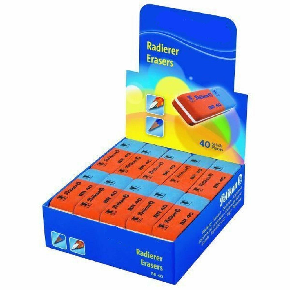 Trade Shop - Set Confezione 40 Pezzi Gomme Per Cancellare Rosso Blu Br40 Per Scuola Ufficio -