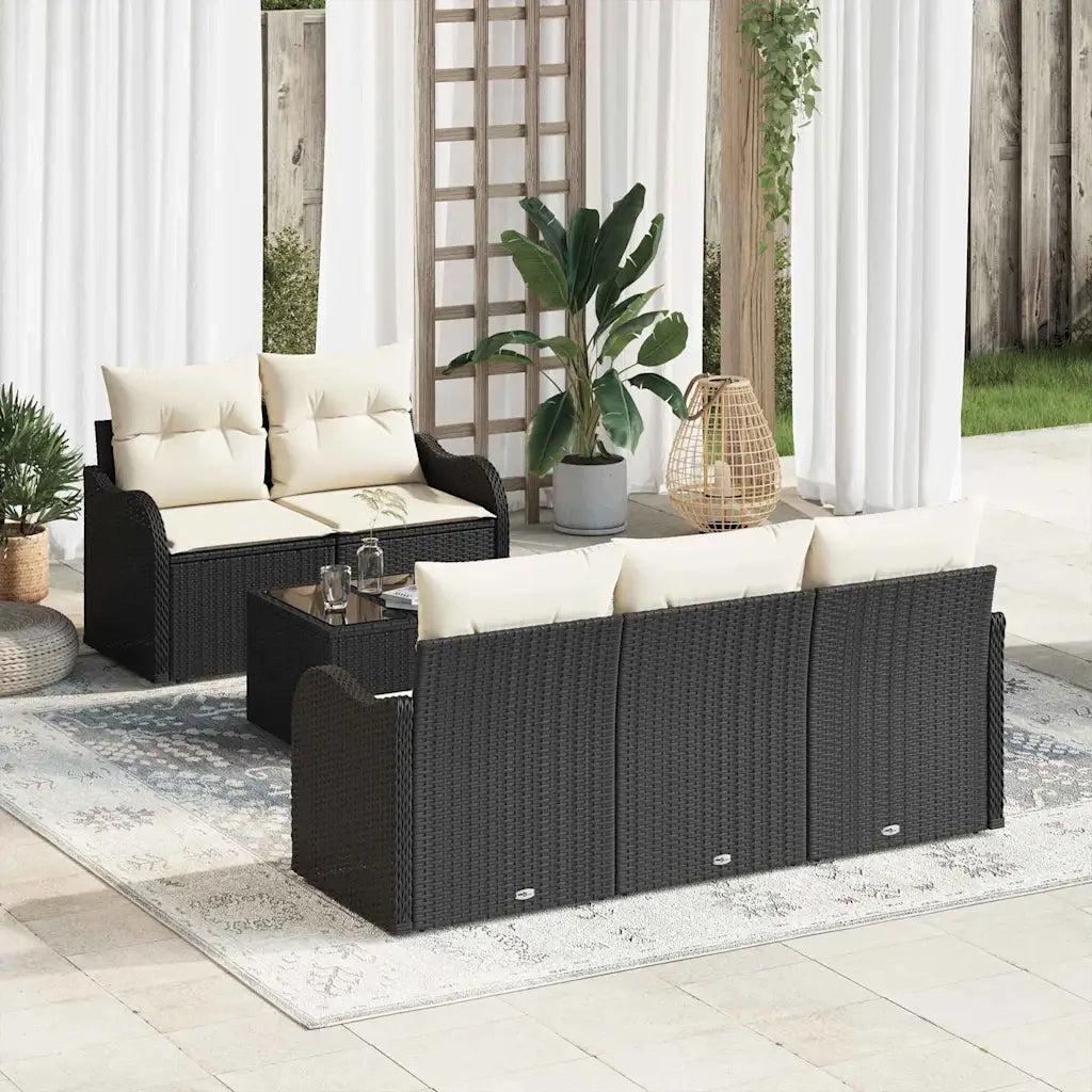 Set Divano da Giardino con cuscino 6 pcs Nero e Crema
