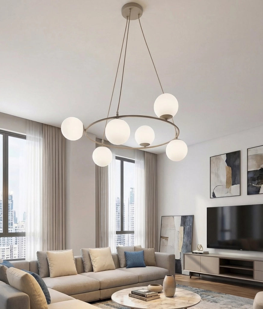 Lampada a sospensione AZURA 6xE14 beige/bianca Emibig