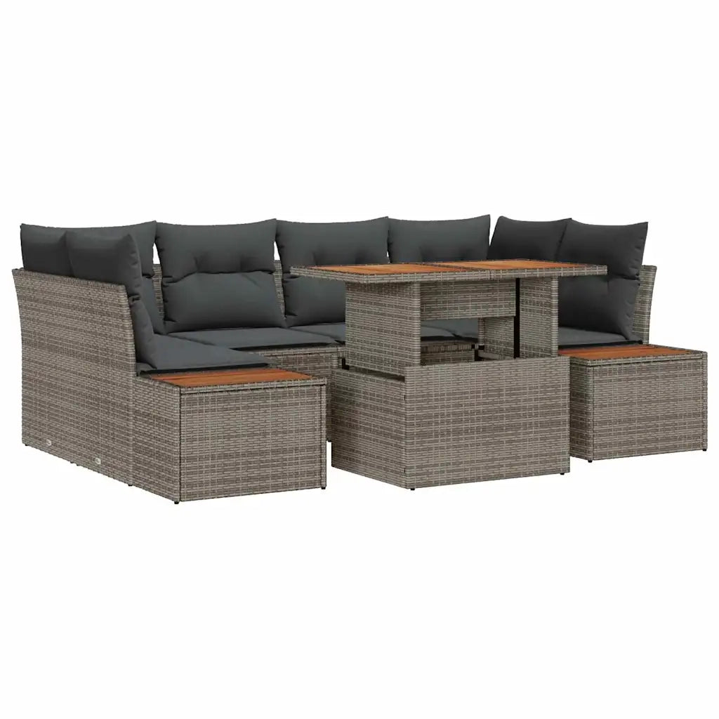Set da Pranzo per Giardino con cuscino 9 pcs Grigio e Marrone