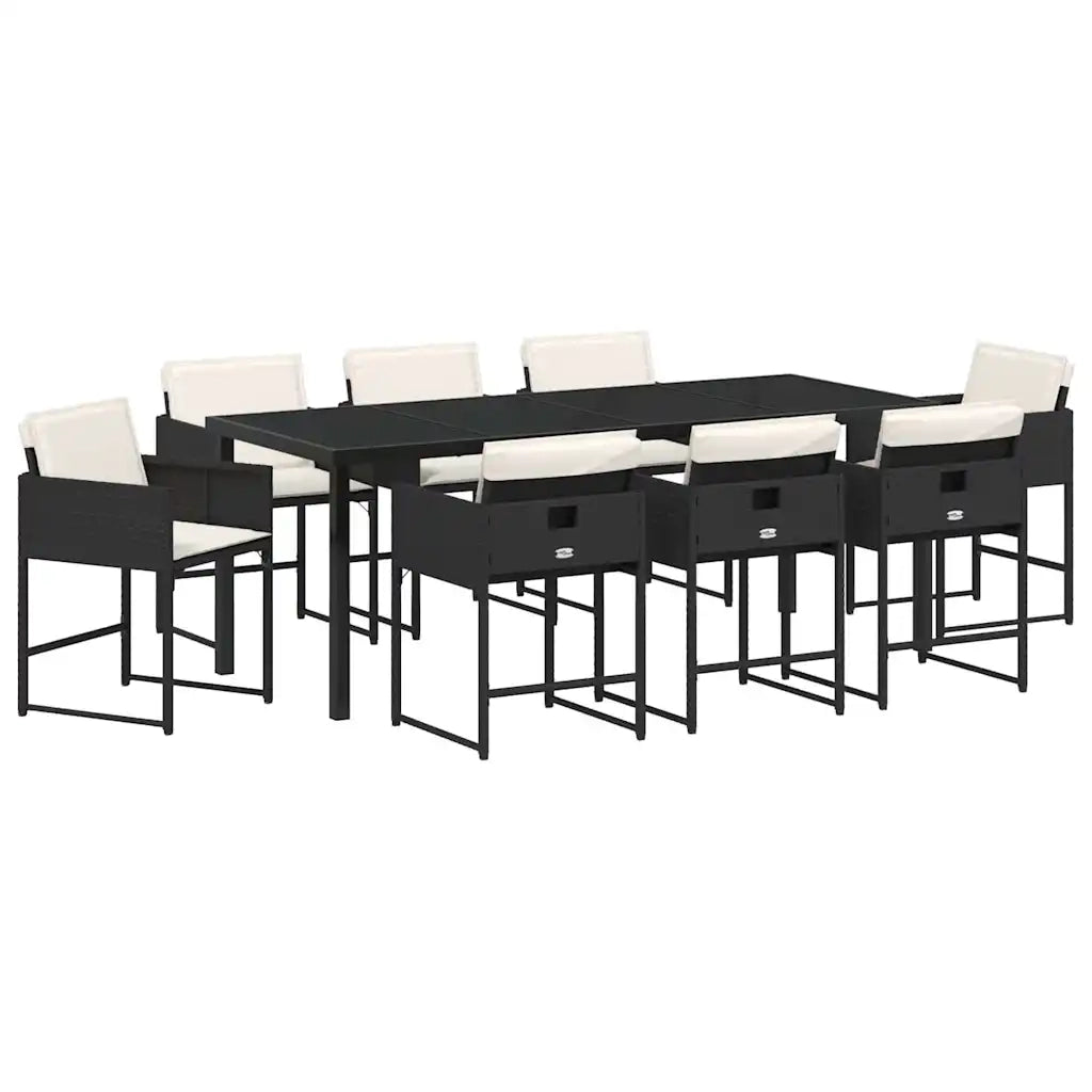 Set da Pranzo per Giardino con cuscino 9 pcs Nero polyrattan 3380007