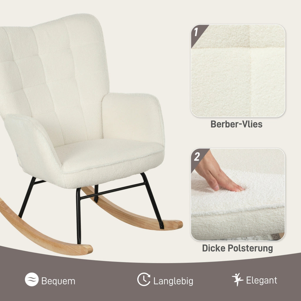 Poltrona dondolo con braccioli ¨C Xylo ¨C tessuto bianco, gambe legno