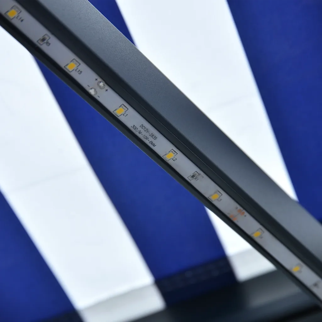 Tenda con Sensore Vento e LED 500x300 cm Blu e Bianca 3051283