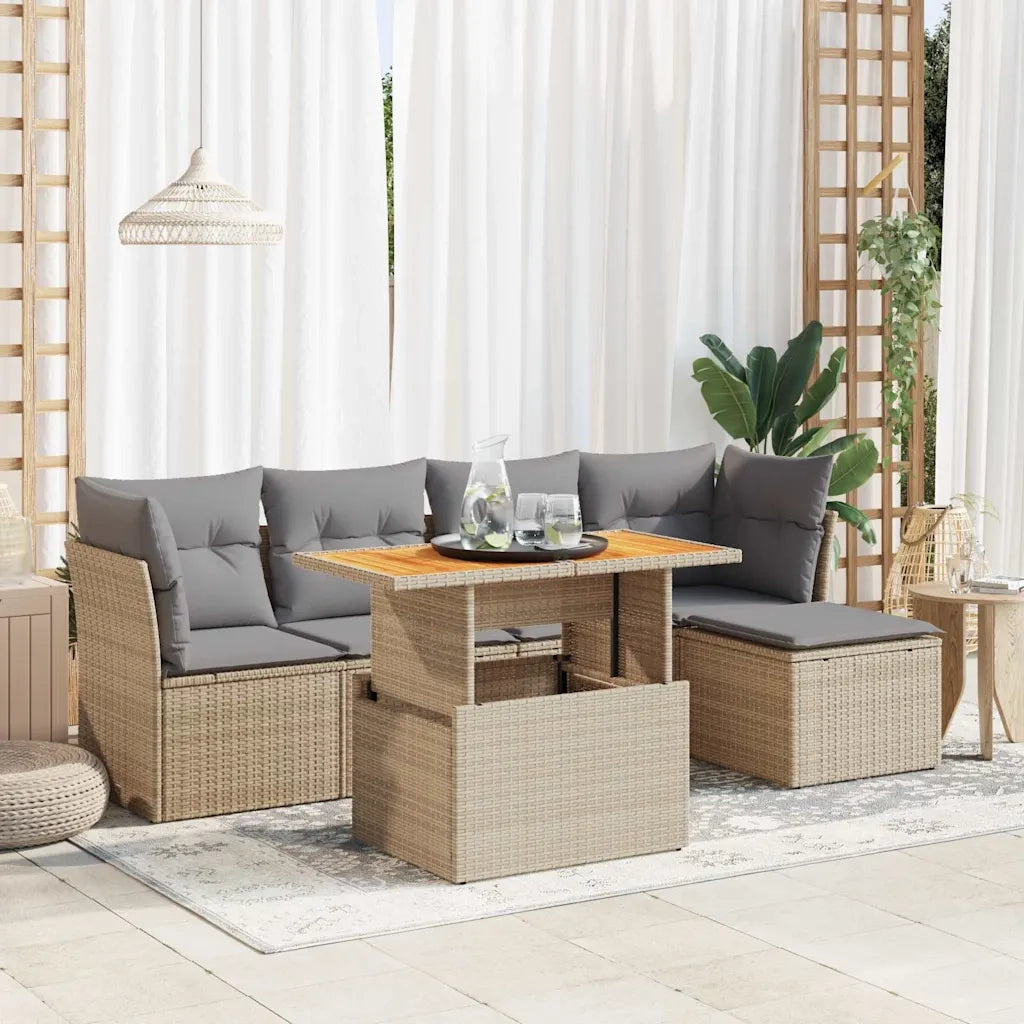 Set Divano da Giardino 6 pz con Cuscini Beige in Polyrattan 3326915