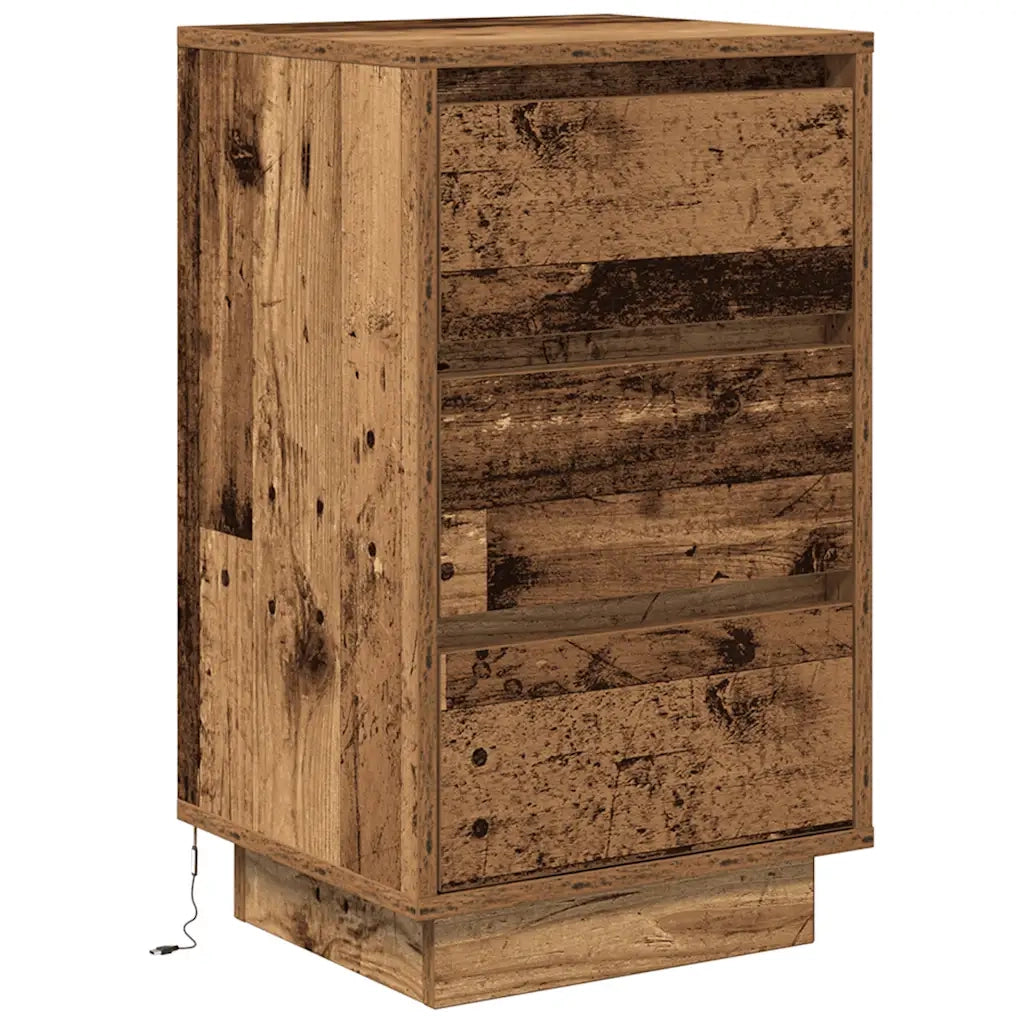 Comodino con Luci LED Legno Antico 38x34x65 cm 861308