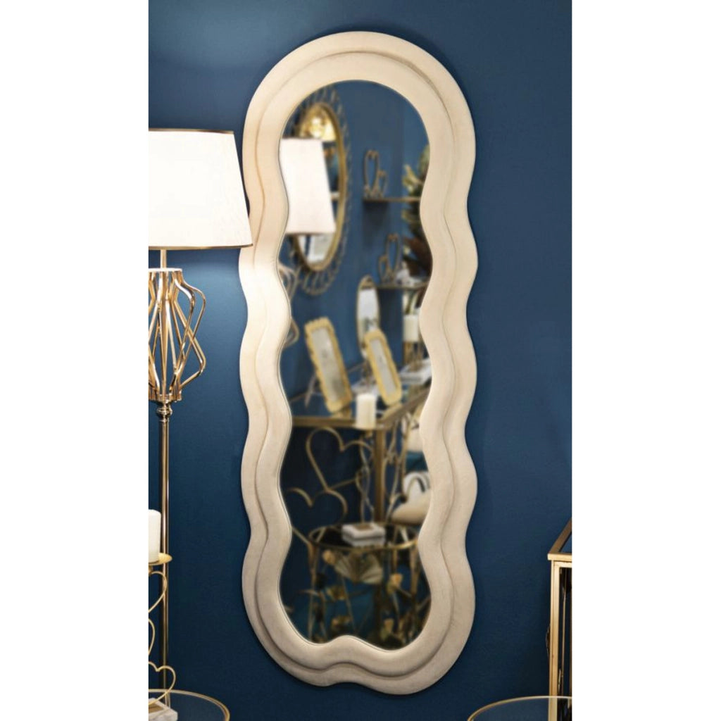 Specchio da parete Miki XL con cornice in velluto crema