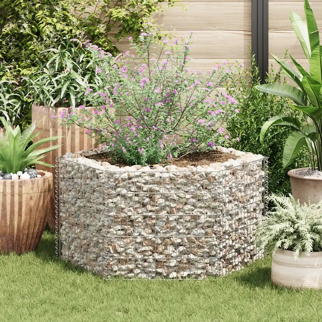 Gabbione Letto Rialzato da Giardino Esagonale 100x90x50 cm 142532