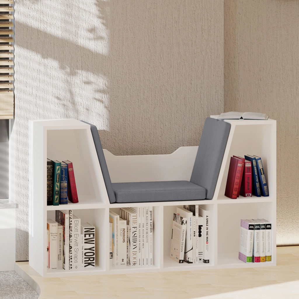 Libreria 6 Scomparti con Cuscini ¨C Xylo ¨C Legno Bianco 102x30x61 cm